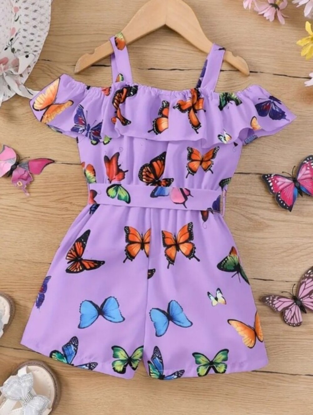 Classic Girls Lilac Butterfly Off-Shoulder Romper